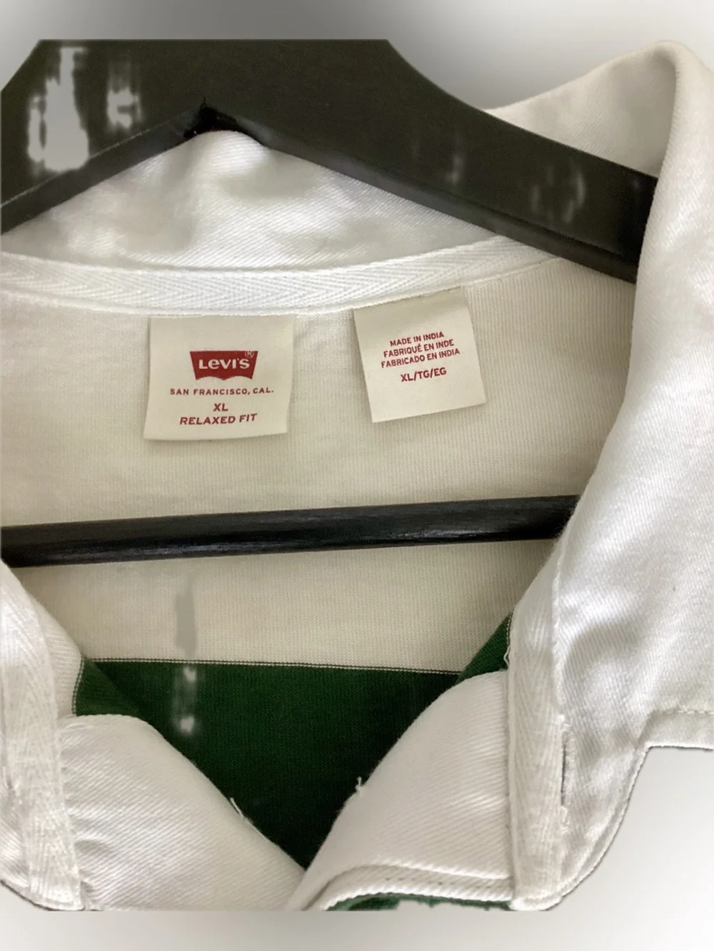 Levi’s Rugby Shirt Men’s XL Green White Stripe Relaxed Fit Long Sleeve Polo